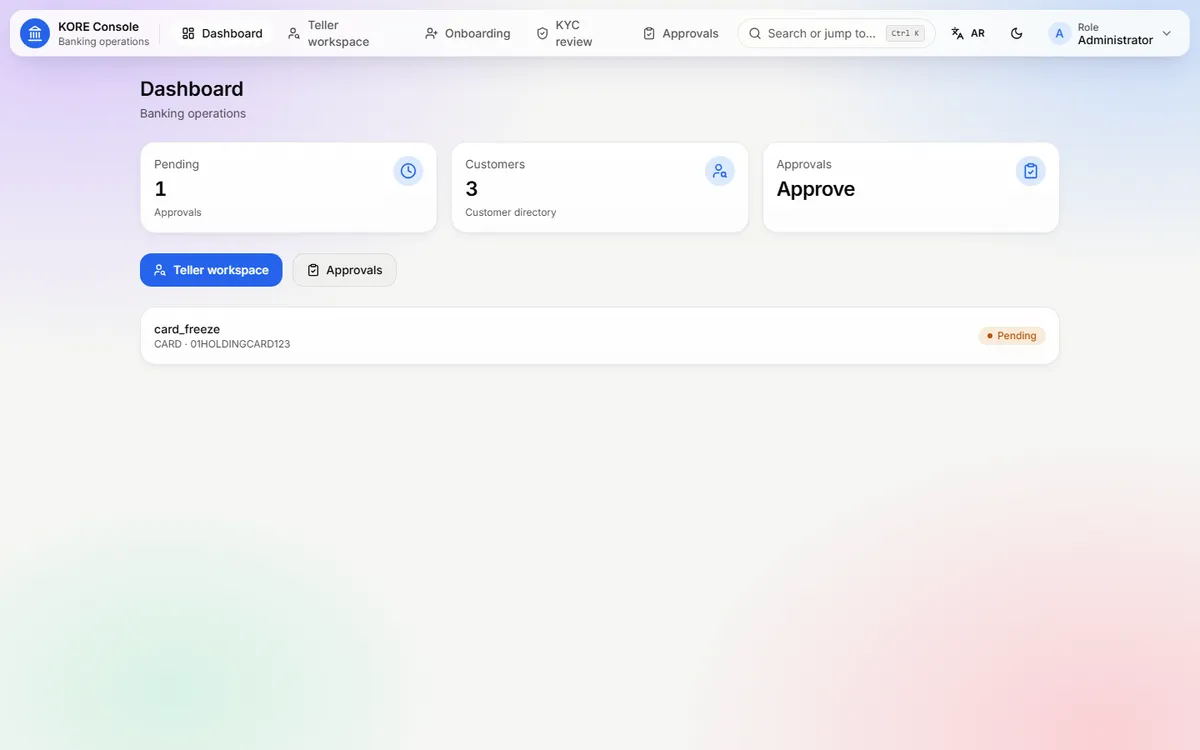 KORE treasury and accounting dashboard